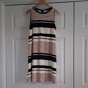 LOFT Striped Midi Dress - Black, White, and Brown